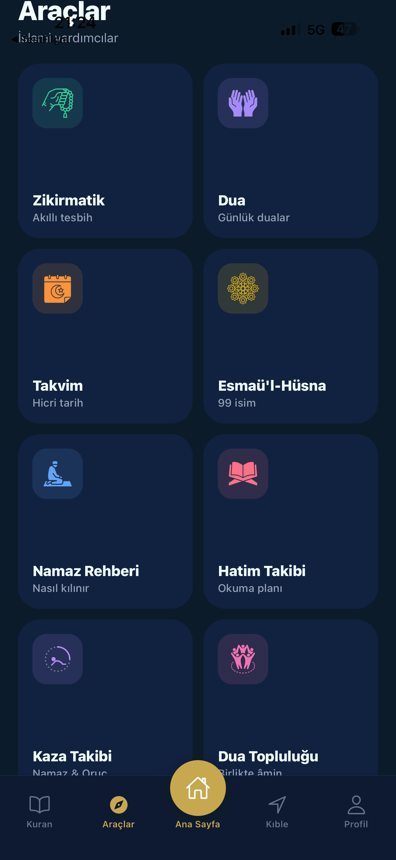 Zikirmatik, dua, hicri takvim ve Esmaü'l-Hüsna araçları